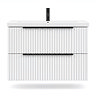 AquaSure Fluted Waterproof PVC Wall Hung Vanity Unit Satin White - 800mm with Matt Black Handles