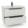 AquaSure Fluted Waterproof PVC Wall Hung Vanity Unit Satin White - 800mm with Matt Black Handles