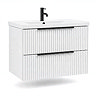AquaSure Fluted Waterproof PVC Wall Hung Vanity Unit Satin White - 800mm with Matt Black Handles