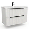AquaSure Fluted Waterproof PVC Wall Hung Vanity Unit Satin White - 800mm with Matt Black Handles
