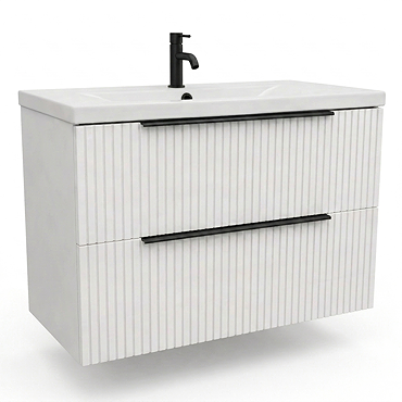 AquaSure Fluted Waterproof PVC Wall Hung Vanity Unit Satin White - 800mm with Matt Black Handles