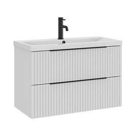 AquaSure Fluted Waterproof PVC Wall Hung Vanity Unit Satin White - 800mm with Matt Black Handles