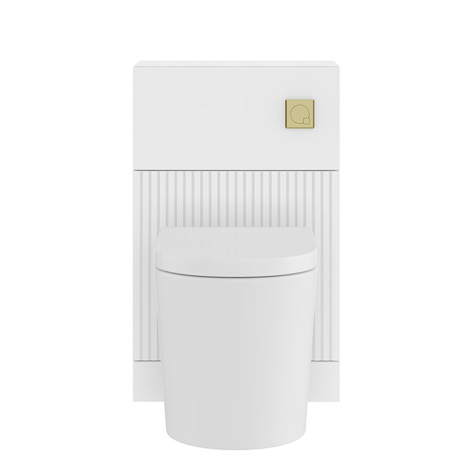AquaSure Fluted White Complete Toilet Unit (Round Pan, Cistern, Brushed Brass Flush)
