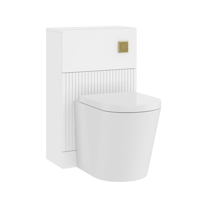 AquaSure Fluted White Complete Toilet Unit (Round Pan, Cistern, Brushed Brass Flush)