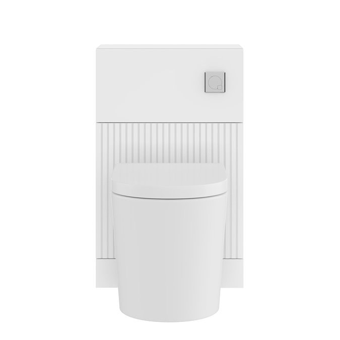 AquaSure 500mm Fluted White Waterproof PVC WC Unit & Rimless Round BTW Toilet Pack with Concealed Cistern & Chrome Flush Plate