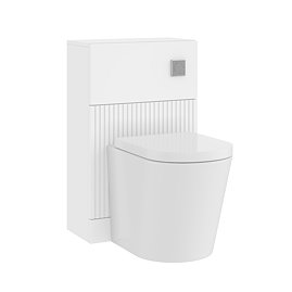 AquaSure 500mm Fluted White Waterproof PVC WC Unit & Rimless Round BTW Toilet Pack with Concealed Cistern & Chrome Flush Plate