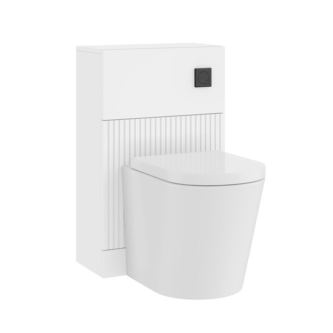 AquaSure Fluted White Waterproof PVC Complete Toilet Unit (Round Pan, Cistern, Matt Black Flush)