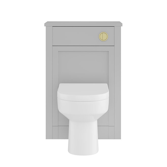 AquaSure Traditional Grey Waterproof PVC Complete Toilet Unit (Round Pan, Cistern, Brushed Brass Flush)