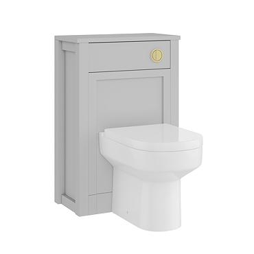 AquaSure Traditional Grey Waterproof PVC Complete Toilet Unit (Round Pan, Cistern, Brushed Brass Flush)