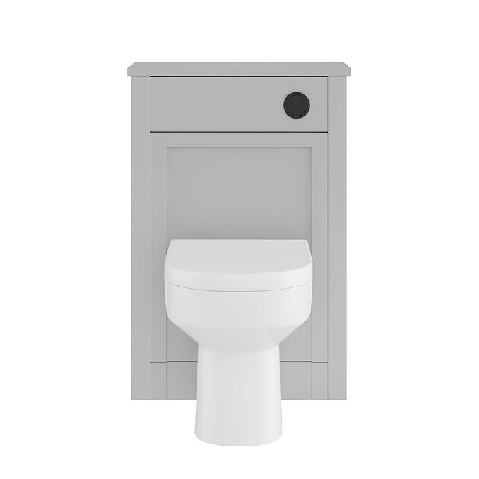 AquaSure Traditional Grey Waterproof PVC Complete Toilet Unit (Round Pan, Cistern, Matt Black Flush)