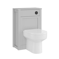 AquaSure Traditional Grey Waterproof PVC Complete Toilet Unit (Round Pan, Cistern, Matt Black Flush)
