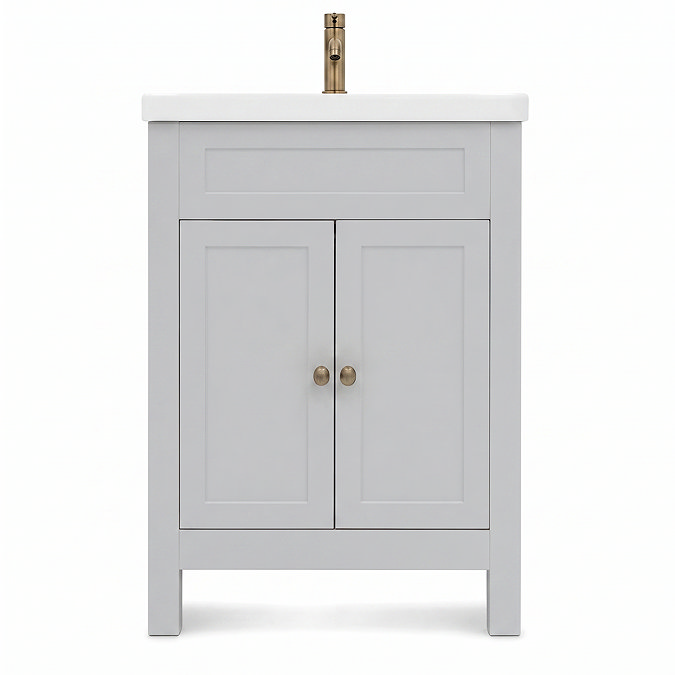 AquaSure Traditional Waterproof PVC Vanity Unit Satin Grey - 600mm with Antique Brass Handles