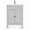 AquaSure Traditional Waterproof PVC Vanity Unit Satin Grey - 600mm with Antique Brass Handles