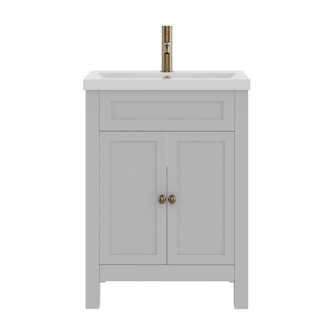 AquaSure Traditional Waterproof PVC Vanity Unit Satin Grey - 600mm with Antique Brass Handles