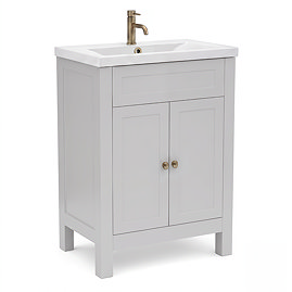 AquaSure Traditional Waterproof PVC Vanity Unit Satin Grey - 600mm with Antique Brass Handles