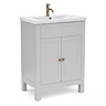 AquaSure Traditional Waterproof PVC Vanity Unit Satin Grey - 600mm with Antique Brass Handles