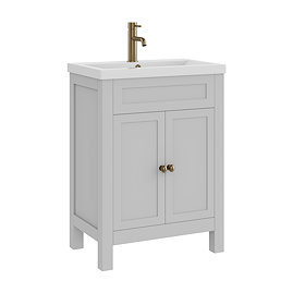 AquaSure Traditional Waterproof PVC Vanity Unit Satin Grey - 600mm with Antique Brass Handles