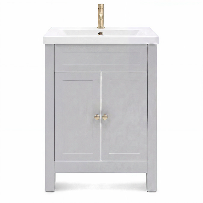 AquaSure Traditional Waterproof PVC Vanity Unit Satin Grey - 600mm with Brushed Brass Handles
