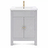 AquaSure Traditional Waterproof PVC Vanity Unit Satin Grey - 600mm with Brushed Brass Handles