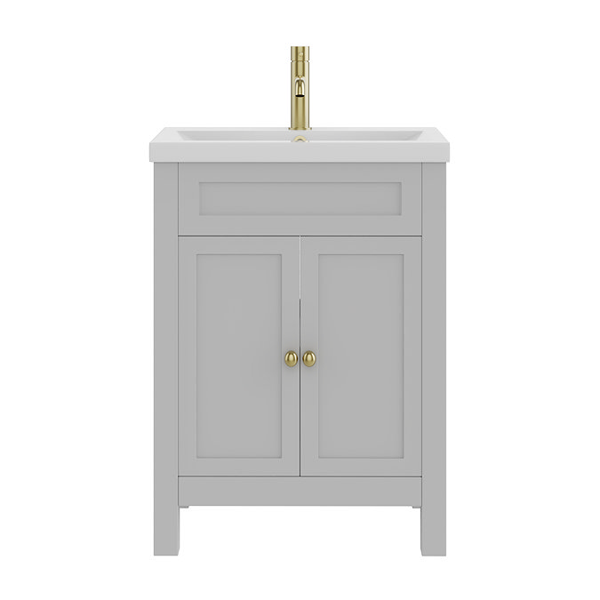 AquaSure Traditional Waterproof PVC Vanity Unit Satin Grey - 600mm with Brushed Brass Handles
