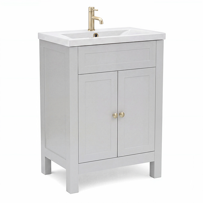 AquaSure Traditional Waterproof PVC Vanity Unit Satin Grey - 600mm with Brushed Brass Handles