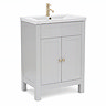 AquaSure Traditional Waterproof PVC Vanity Unit Satin Grey - 600mm with Brushed Brass Handles