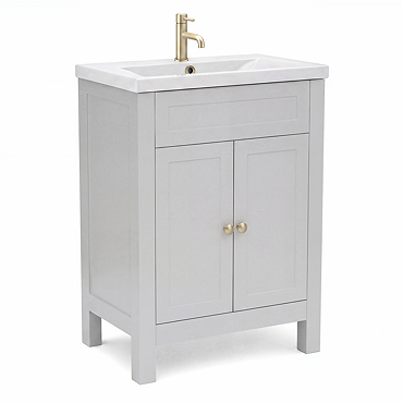 AquaSure Traditional Waterproof PVC Vanity Unit Satin Grey - 600mm with Brushed Brass Handles