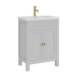 AquaSure Traditional Waterproof PVC Vanity Unit Satin Grey - 600mm with Brushed Brass Handles
