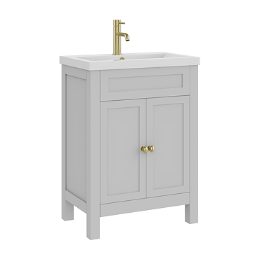 AquaSure Traditional Waterproof PVC Vanity Unit Satin Grey - 600mm with Brushed Brass Handles