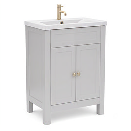 AquaSure Traditional Waterproof PVC Vanity Unit Satin Grey - 600mm with Brushed Brass Handles