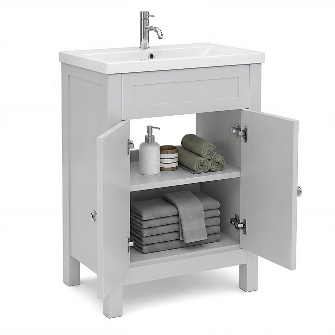 AquaSure Traditional Waterproof PVC Vanity Unit Satin Grey - 600mm with Chrome Handles