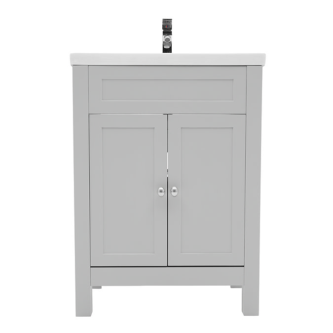 AquaSure Traditional Waterproof PVC Vanity Unit Satin Grey - 600mm with Chrome Handles