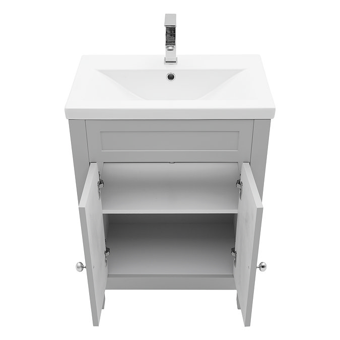 AquaSure Traditional Waterproof PVC Vanity Unit Satin Grey - 600mm with Chrome Handles