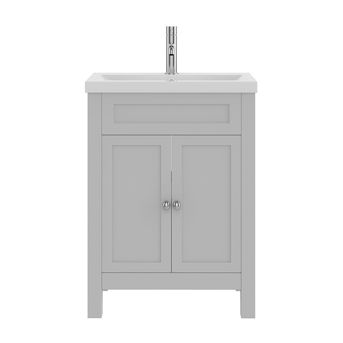 AquaSure Traditional Waterproof PVC Vanity Unit Satin Grey - 600mm with Chrome Handles