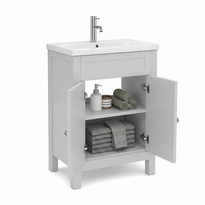 AquaSure Traditional Waterproof PVC Vanity Unit Satin Grey - 600mm with Chrome Handles