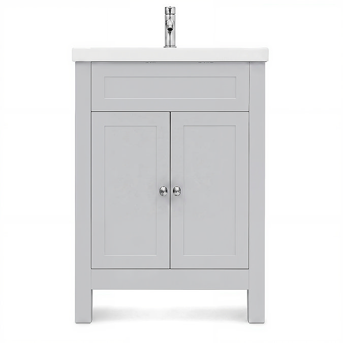 AquaSure Traditional Waterproof PVC Vanity Unit Satin Grey - 600mm with Chrome Handles