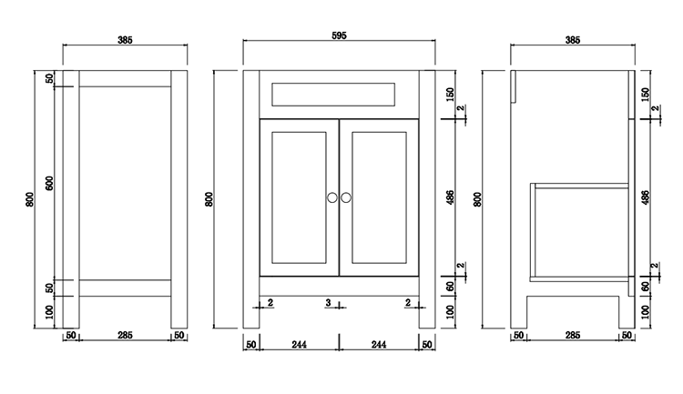 AquaSure Traditional Waterproof PVC Vanity Unit Satin Grey - 600mm with Chrome Handles