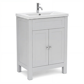 AquaSure Traditional Waterproof PVC Vanity Unit Satin Grey - 600mm with Chrome Handles