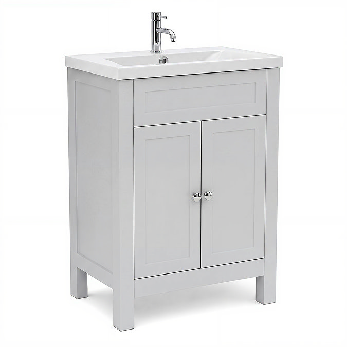 AquaSure Traditional Waterproof PVC Vanity Unit Satin Grey - 600mm with Chrome Handles