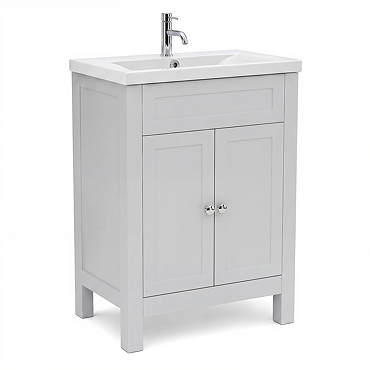 AquaSure Traditional Waterproof PVC Vanity Unit Satin Grey - 600mm with Chrome Handles