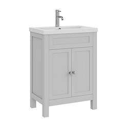 AquaSure Traditional Waterproof PVC Vanity Unit Satin Grey - 600mm with Chrome Handles