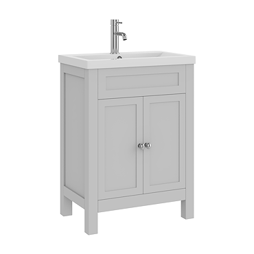 AquaSure Traditional Waterproof PVC Vanity Unit Satin Grey - 600mm with Chrome Handles