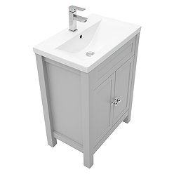 AquaSure Traditional Waterproof PVC Vanity Unit Satin Grey - 600mm with Chrome Handles