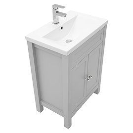 AquaSure Traditional Waterproof PVC Vanity Unit Satin Grey - 600mm with Chrome Handles