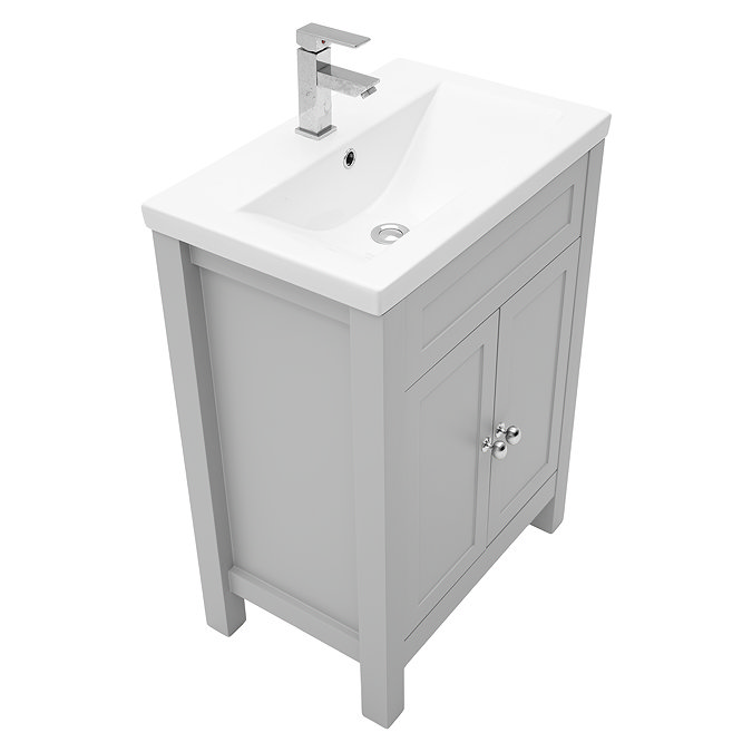 AquaSure Traditional Waterproof PVC Vanity Unit Satin Grey - 600mm with Chrome Handles
