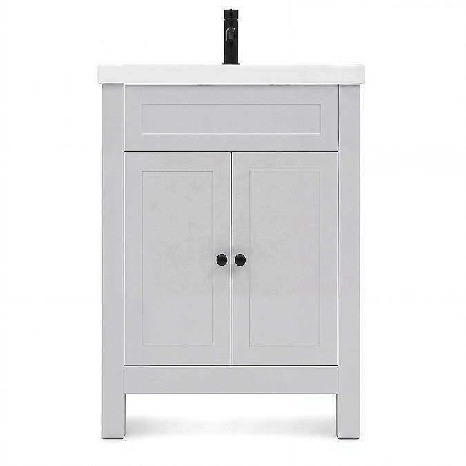 AquaSure Traditional Waterproof PVC Vanity Unit Satin Grey - 600mm with Matt Black Handles