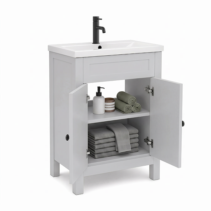 AquaSure Traditional Waterproof PVC Vanity Unit Satin Grey - 600mm with Matt Black Handles