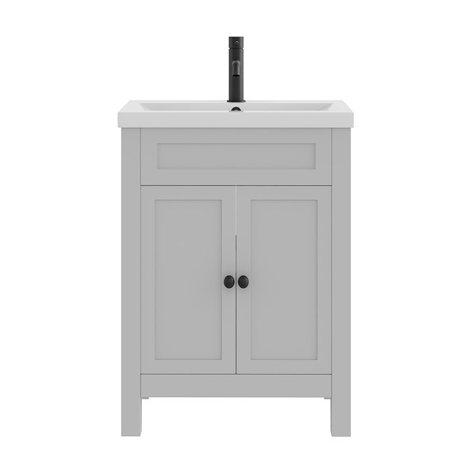 AquaSure Traditional Waterproof PVC Vanity Unit Satin Grey - 600mm with Matt Black Handles