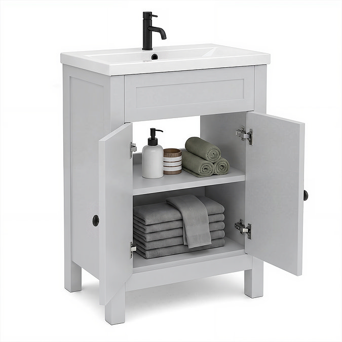 AquaSure Traditional Waterproof PVC Vanity Unit Satin Grey - 600mm with Matt Black Handles