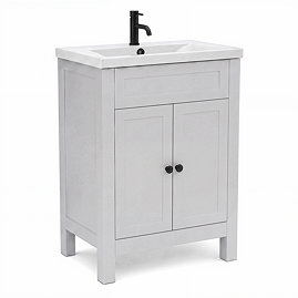 AquaSure Traditional Waterproof PVC Vanity Unit Satin Grey - 600mm with Matt Black Handles